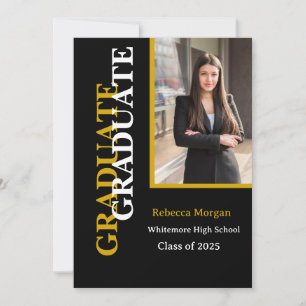 Moderner Gold Black 2025 Qr Foto Abschluss Einladung