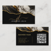 Moderner Gold Black Agate Marble QR Code Visitenkarte (Vorne/Hinten)