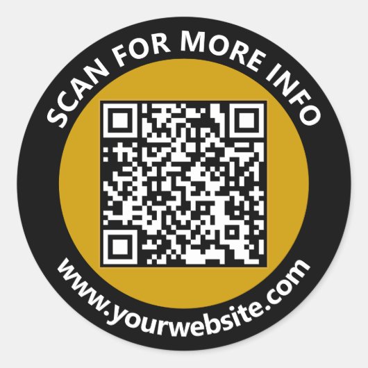 Moderner Gold Black QR Code Benutzerdefinierter we Runder Aufkleber (Vorderseite)