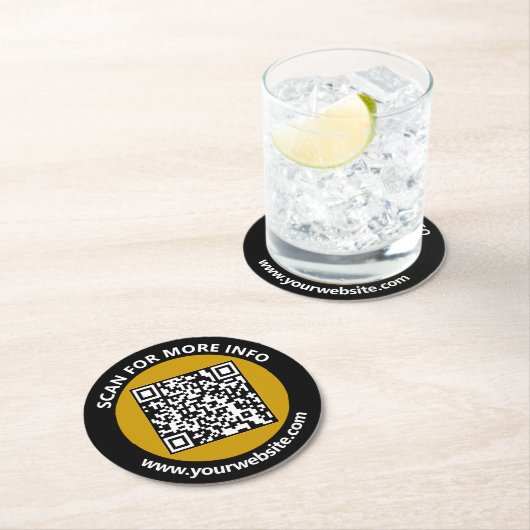 Moderner Gold Black QR Code Benutzerdefinierter we Runder Pappuntersetzer (Vor Ort)