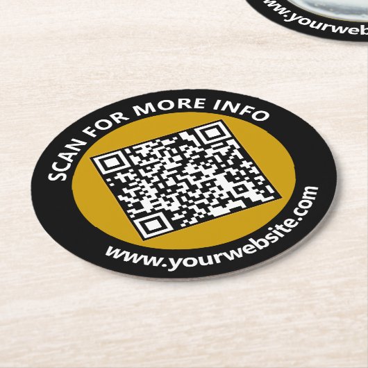 Moderner Gold Black QR Code Benutzerdefinierter we Runder Pappuntersetzer (Angewinkelt)
