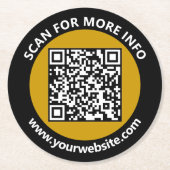 Moderner Gold Black QR Code Benutzerdefinierter we Runder Pappuntersetzer (Vorderseite)