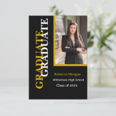 Moderner Gold Black Qr Foto Abschluss Einladung (Stehend Vorderseite)