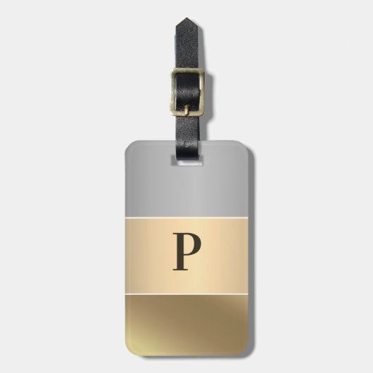 Moderner Gold Chopper Silver Metallic Monogram Nam Gepäckanhänger (Vorderseite vertikal)