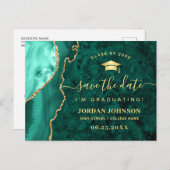 Moderner Gold Emerald Green Abschluss Save the Dat Postkarte (Vorne/Hinten)