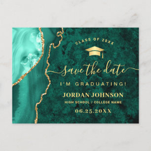 Moderner Gold Emerald Green Abschluss Save the Dat Postkarte