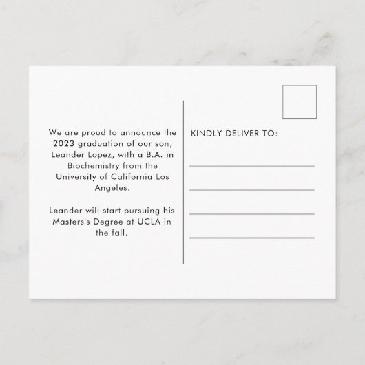 Moderner Gold Frame Abschluss Ankündigungspostkarte (Rückseite)