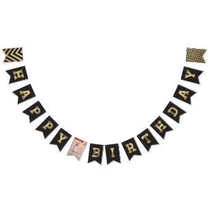 Moderner Gold-Glitter-Foto- & Happy-Birthday-Banne Wimpelkette