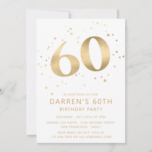 Moderner Gold Glitzer 60. Geburtstag Einladung (Vorderseite)
