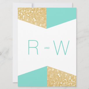 Moderner Gold Glitzer & Aquamarine Hochzeitseinlad Einladung