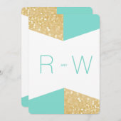 Moderner Gold Glitzer & Aquamarine Hochzeitseinlad Einladung (Vorne/Hinten)