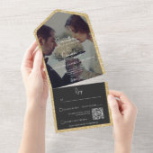 Moderner Gold Glitzer Black Foto QR Code All In One Einladung (Abreißen)