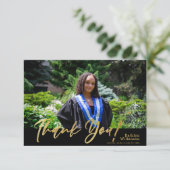 Moderner Gold Glitzer Calligraphy Foto Abschluss Dankeskarte (Stehend Vorderseite)