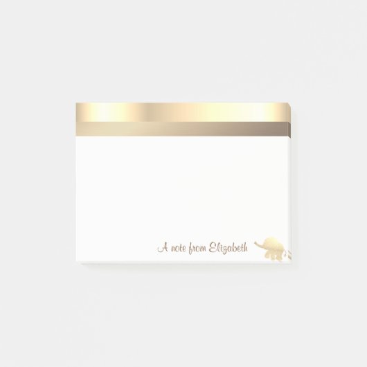 Moderner Gold Glitzer Elephant - Personalisiert Post-it Klebezettel (Vorderseite)