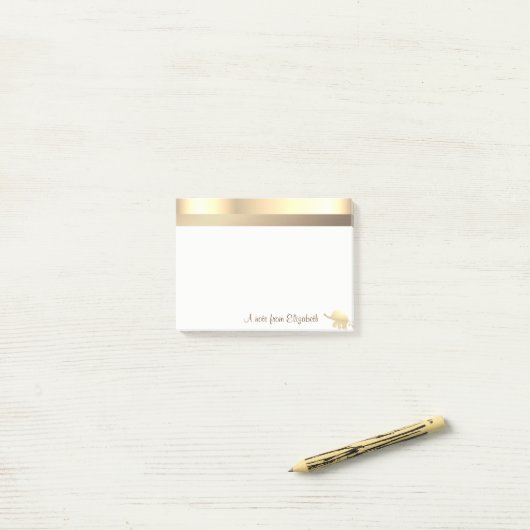 Moderner Gold Glitzer Elephant - Personalisiert Post-it Klebezettel (Auf Schreibtisch)