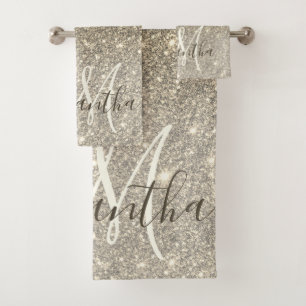 Moderner Gold Glitzer Glitzern Personalisiert Name Badhandtuch Set