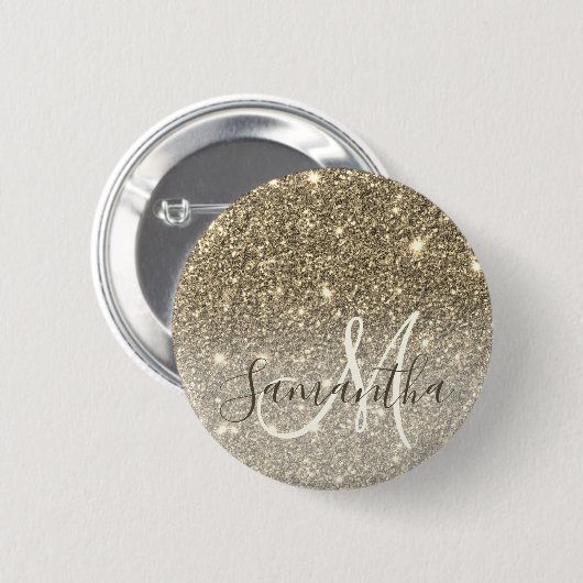 Moderner Gold Glitzer Glitzern Personalisiert Name Button (Vorne & Hinten)