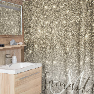 Moderner Gold Glitzer Glitzern Personalisiert Name Duschvorhang