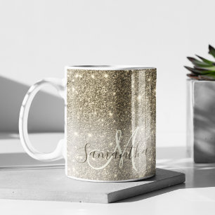 Moderner Gold Glitzer Glitzern Personalisiert Name Kaffeetasse