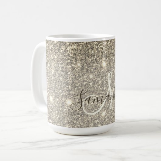 Moderner Gold Glitzer Glitzern Personalisiert Name Kaffeetasse (Vorderseite Links)