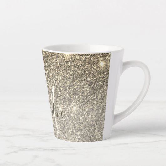 Moderner Gold Glitzer Glitzern Personalisiert Name Milchtasse (Rechts)