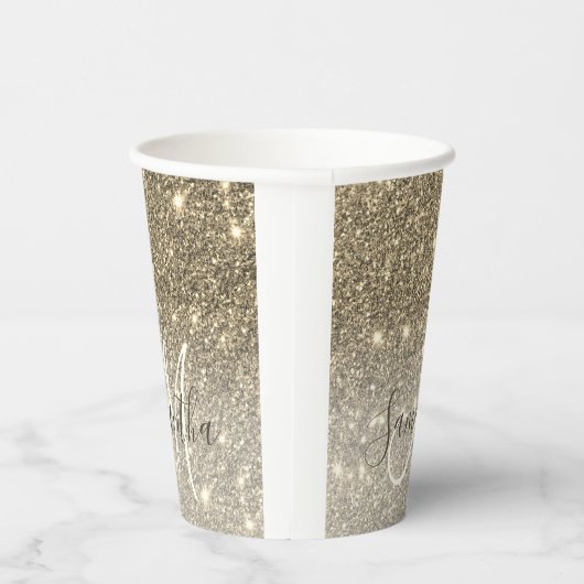 Moderner Gold Glitzer Glitzern Personalisiert Name Pappbecher (Rechts)