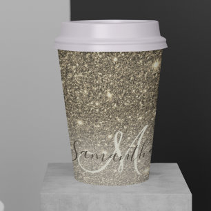 Moderner Gold Glitzer Glitzern Personalisiert Name Pappbecher