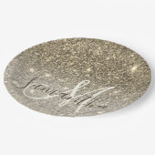 Moderner Gold Glitzer Glitzern Personalisiert Name Pappteller (Schrägansicht)