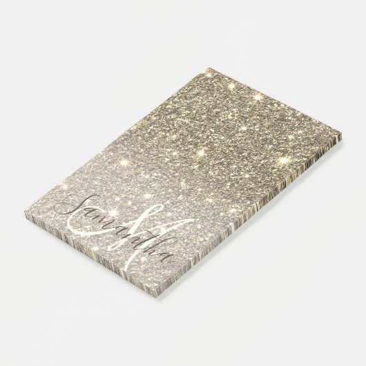 Moderner Gold Glitzer Glitzern Personalisiert Name Post-it Klebezettel (angewinkelt)