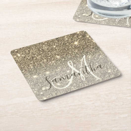Moderner Gold Glitzer Glitzern Personalisiert Name Rechteckiger Pappuntersetzer (angewinkelt)