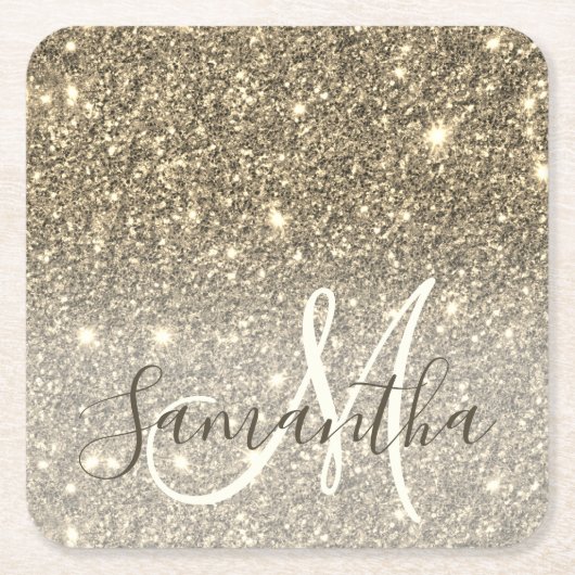 Moderner Gold Glitzer Glitzern Personalisiert Name Rechteckiger Pappuntersetzer (Vorderseite)