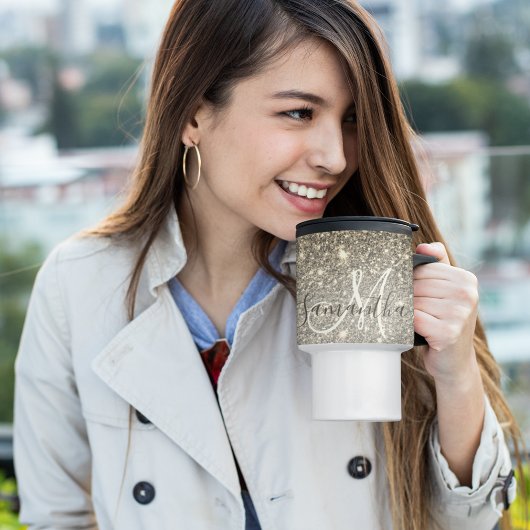 Moderner Gold Glitzer Glitzern Personalisiert Name Reisebecher