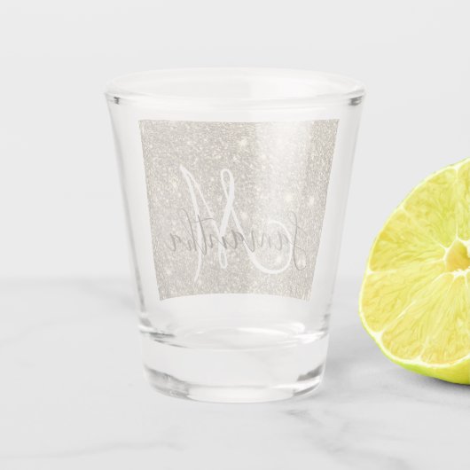 Moderner Gold Glitzer Glitzern Personalisiert Name Schnapsglas (Rückseite)