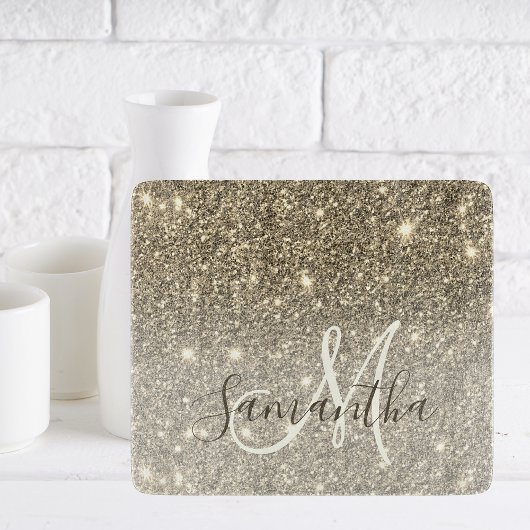 Moderner Gold Glitzer Glitzern Personalisiert Name Schneidebrett