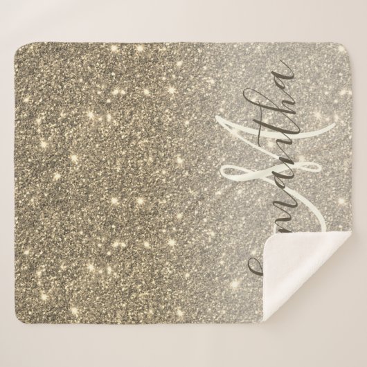 Moderner Gold Glitzer Glitzern Personalisiert Name Sherpadecke (Vorderseite (Horizontal))