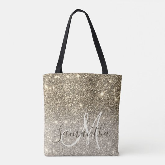 Moderner Gold Glitzer Glitzern Personalisiert Name Tasche (Rückseite)