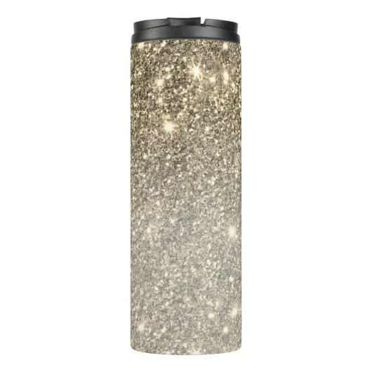 Moderner Gold Glitzer Glitzern Personalisiert Name Thermosbecher (Rückseite)