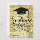 Moderner Gold Glitzer Graduate Cap Foto Abschluss Ankündigung (Vorderseite)