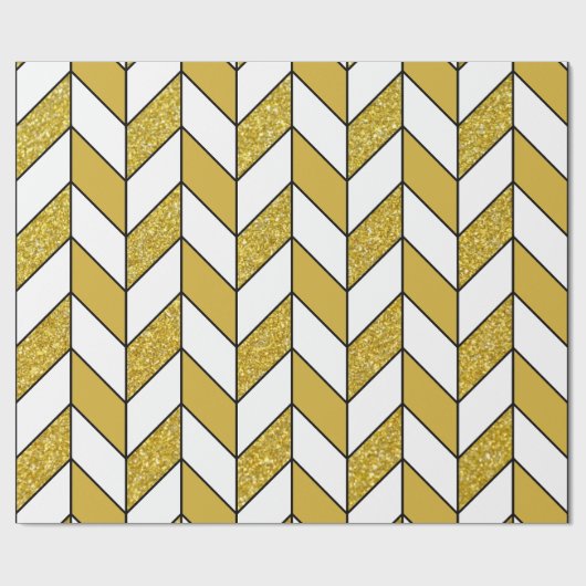 Moderner Gold Glitzer Herringbone Zickzack Geschenkpapier (Flach)