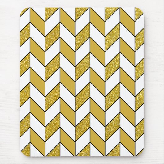 Moderner Gold Glitzer Herringbone Zickzack Mousepad (Vorne)