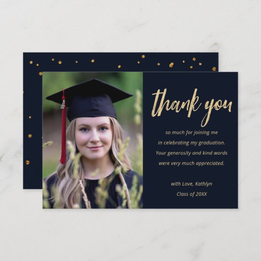 Moderner Gold Glitzer Personalisiert Foto Abschlus Dankeskarte (Vorne/Hinten)