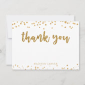 Moderner Gold Glitzer Pinselschrift und Confetti Dankeskarte (Vorderseite)