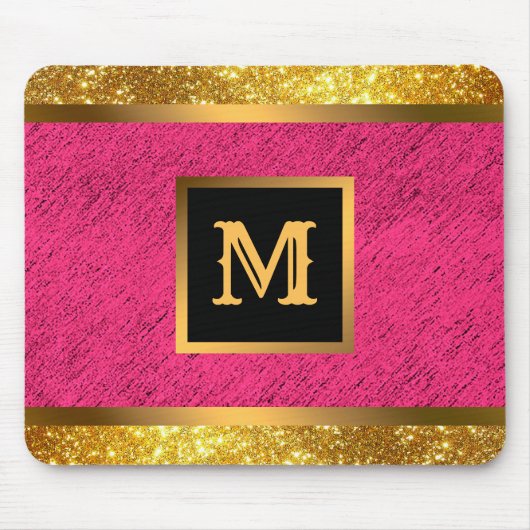 Moderner Gold Glitzer Rosa Linde Mit Monogramm Mousepad (Vorne)