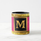 Moderner Gold Glitzer Rosa Linde Mit Monogramm Tasse (Zentrum)
