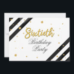 Moderner Gold Glitzer Schwarz-weiß 60. Geburtstag Einladung<br><div class="desc">Moderner Gold Glitzer Schwarz-weiß 60. Geburtstagsparty Einladung. Senden Sie die Einladungen für das kommende Meilenstein-Party mit unserem geometrischen 60. Geburtstag Glitzer Schwarz-weiß Stripe Einladung. Mit wunderschöner botanischer Aquarellblüte. Personalisieren Sie diese Karte vollständig mit den Party-Details, indem Sie auf die Schaltfläche Anpassen, um den Stil und die Platzierung des Textes weiter...</div>