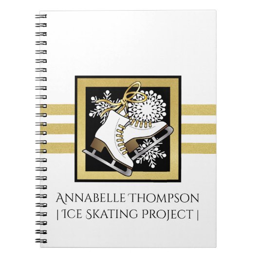 Moderner Gold Glitzer Schwarz-weiß Ice Skaten Notizblock (Vorderseite)