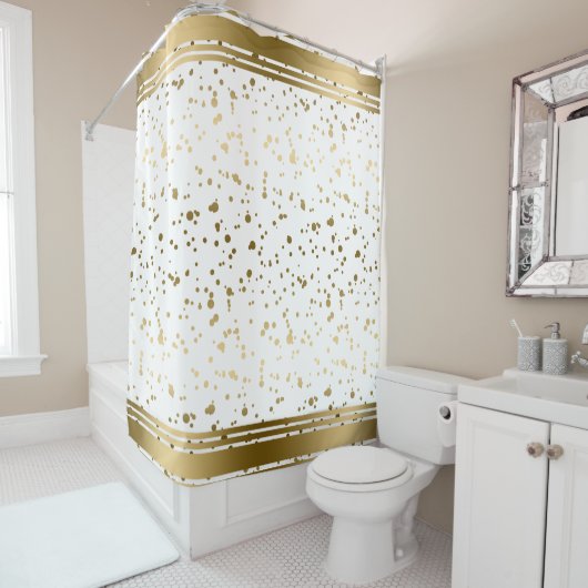 Moderner Gold Glitzer Spritzer und Streifen Duschvorhang (Beispiel)