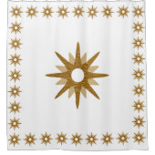 Moderner Gold Glitzer Star an Gemusterten Grenzen Duschvorhang (Vorderseite)