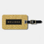 Moderner Gold Glitzer Textur Schwarz Akzent Gepäckanhänger (Vorderseite horizontal)