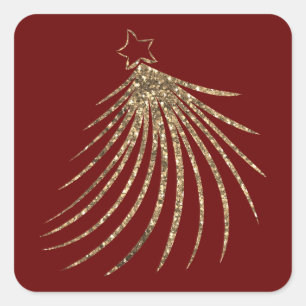 Moderner Gold Glitzer Weihnachtsbaum Rot Quadratischer Aufkleber